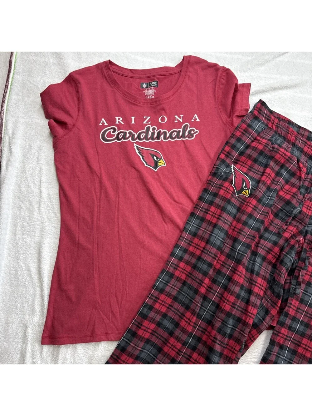 Arizona Cardinals NFL Women’s Short Sleeve Tee Flannel Pajama Set Size L (2446)